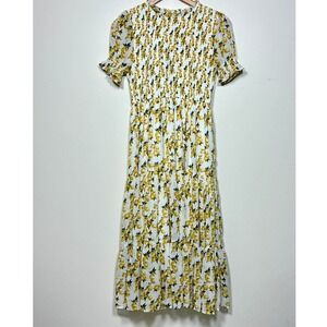 Ivy City Co Lemon Print Smocked Tiered Dress Size S Wedding Guest Garden Party